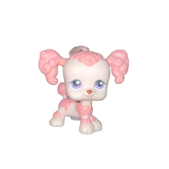littlest pet shop # 225 pink poodle puppy dog with purple eyes & real hair - Picture 2 of 8
